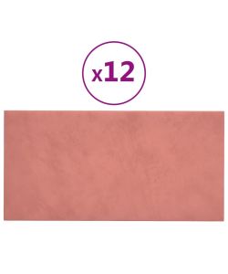 Pannelli Murali 12 pz Rosa 60x30 cm in Velluto 2,16 mq