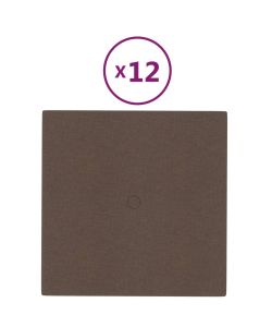 Pannelli Murali 12 pz Marroni 30x30 cm in Tessuto 1,08 mq 343959