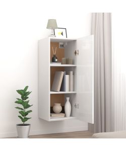 vidaXL Mobile Parete Bianco Lucido 34,5x34x90 cm in Legno Multistrato - Armadietto a Muro per Spazi Limitati - Scaffali e Mensole