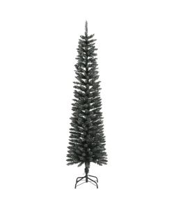 Albero di Natale Artificiale Sottile con Base Verde 210 cm PVC