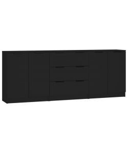 Credenze 3 pz Nere in Legno Multistrato