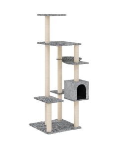 Albero per Gatti con Tiragraffi in Sisal Grigio Chiaro 142 cm