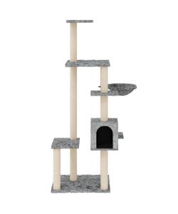 Albero per Gatti con Tiragraffi in Sisal Grigio Chiaro 142 cm