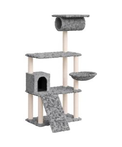 Albero per Gatti con Tiragraffi in Sisal Grigio Chiaro 131 cm
