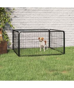 Box Cani a 4 Pannelli Nero 100x50cm Acciaio Verniciato Polvere