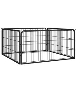 Box Cani a 4 Pannelli Nero 100x50cm Acciaio Verniciato Polvere