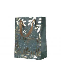 Decoris Sacchetto Regalo Verde e Oro - 12x30x42 cm