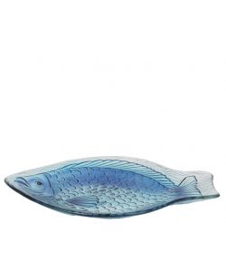 Kaemingk Vassoio decorativo blu vetro pesce 26,5x32 cm