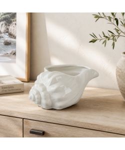 Kaemingk Vaso ceramica conchiglia bianco 17x28 cm per piante decorative