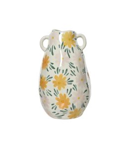 Kaemingk Vaso Porcellana Bianco 16x27 cm Decorativo Margherite con Manici