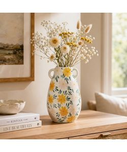Kaemingk Vaso Porcellana Bianco 16x27 cm Decorativo Margherite con Manici