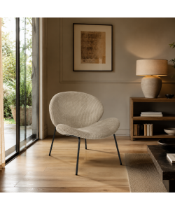 Sedia Relax Crema 72x67,5xH73,5 cm Imbottita Velluto Moderno Metallo