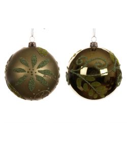 Pallina di Natale Verde Rosmarino - con Perline e Velluto - D. 8 cm