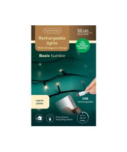 Lumineo Luci Stringa LED 50 Warm White 3,6 m Nero Ricaricabile Interno Esterno