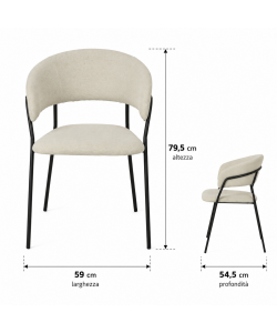 Sedia Imbottita Crema 59x54,5x79,5 cm - Design Moderno con Gambe Nere