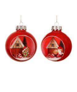 Pallina di Natale Rossa Aperta - Fantasie Assortite - D. 8 cm