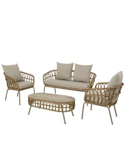 Set Amadora Salotto da Giardino in Vimini - Tavolino, Divano, 2 Sedie