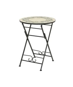 Tavolo Rotondo Atene Pieghevole con Piano Mosaico Decoro Olive 58x76cm