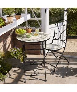 Tavolo Rotondo Atene Pieghevole con Piano Mosaico Decoro Olive 58x76cm