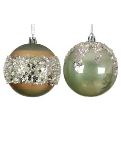 Pallina di Natale Verde Matcha con Perline - D. 8 cm