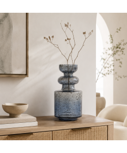 Kaemingk Vaso decorativo Blu Vetro 18x36 cm Cilindrico Effetto Anticato