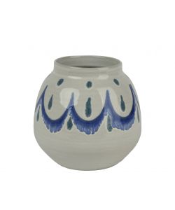 Kaemingk Vaso decorativo in terracotta bianco 19xH18 cm con decoro blu