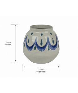 Kaemingk Vaso decorativo in terracotta bianco 19xH18 cm con decoro blu