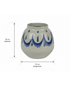 Kaemingk Vaso decorativo in terracotta bianco 19xH18 cm con decoro blu