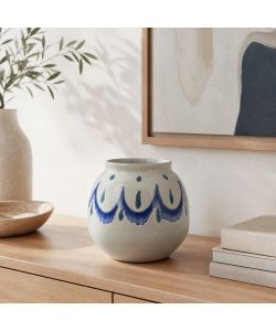 Kaemingk Vaso decorativo in terracotta bianco 19xH18 cm con decoro blu
