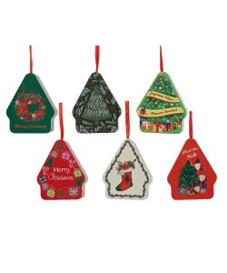 Decoris Scatola Decorativa in Metallo - Forma Albero di Natale - 10,5x8,5x4,1 cm