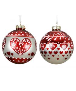 Decoris Pallina Natalizia in Vetro Con Cuori Rossi - 10cm