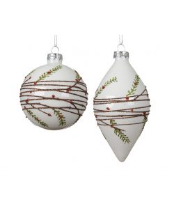 Sfera Decorativa Rami Bianchi - Palline Vetro Smaltato 67mm Assortiti