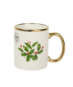 Decoris Tazza natalizia porcellana agrifoglio color crema 9,9 cm