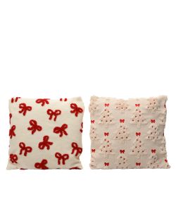 Cuscino Natalizio Assortito 45x45cm Rosso e Bianco con Fiocchi