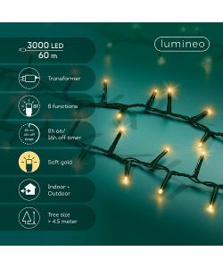 Lumineo Catena Luminosa LED 3000 Soft Gold 60m Cavo Verde Interno Esterno