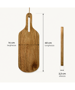 Tagliere rettangolare in legno di mango naturale 14x40 cm con manico