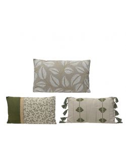 Cuscino in Poliestere e Cotone 30x50 cm Decoro Foglie Verde e Beige