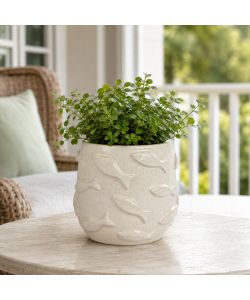 Kaemingk Collezione Vaso Decorativo Porcellana Bianco 16xH15 cm Pesce Rilievo