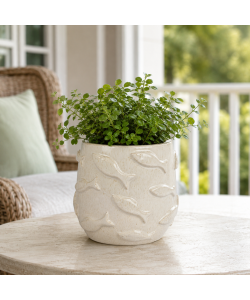 Kaemingk Collezione Vaso Decorativo Porcellana Bianco 16xH15 cm Pesce Rilievo
