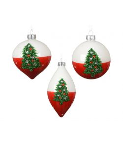 Decoris Pallina Vetro Decorazione Natale 8 cm Rosso-Bianco Assortita