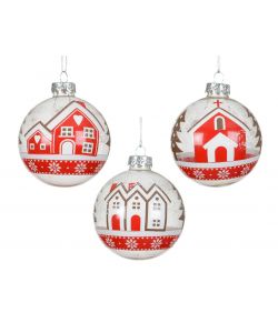 Decoris Pallina di Vetro con Scenario Natalizio - 8cm