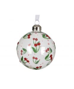 Decoris Pallina Natalizia di Vetro Argento - con Glitter - 8cm