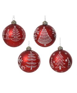 Decoris Pallina di Vetro Rossa con Decorazione Bianca Elegante - 8cm