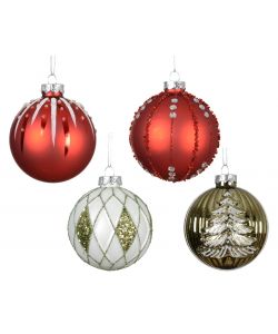 Decoris Pallina di Natale in Vetro - Decorazioni Glitter Assortite - 8cm