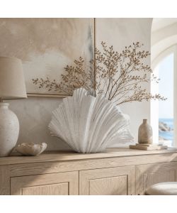 Kaemingk Vaso Decorativo a Conchiglia Bianco Sporco 31x57xH36 cm