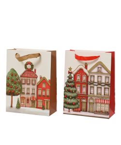 Decoris Sacchetto Regalo Natale Glitter House 42x16x48 cm Rosso Bianco