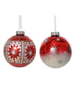Decoris Palline di Natale in Vetro - Decorazione con Stelle - 8 cm