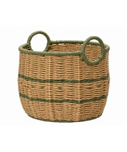 Cesta naturale verde rotonda con manici 35x33 cm - Articolo handmade