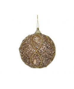Decoris Pallina di Natale Glitter Champagne diam. 8 cm con Perline