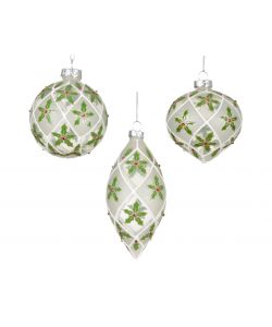 Decoris Pallina Natalizia in Vetro con Fiori e Diamanti Rossi - 8cm